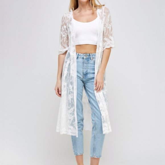 Romantic White Lace Long Kimono - Picture 7 of 7